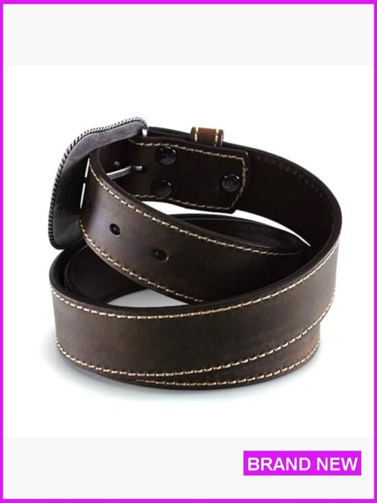 Genuine Leather Western Belt Heavy Stitch Floral Buckle Classic Rugged Feminine